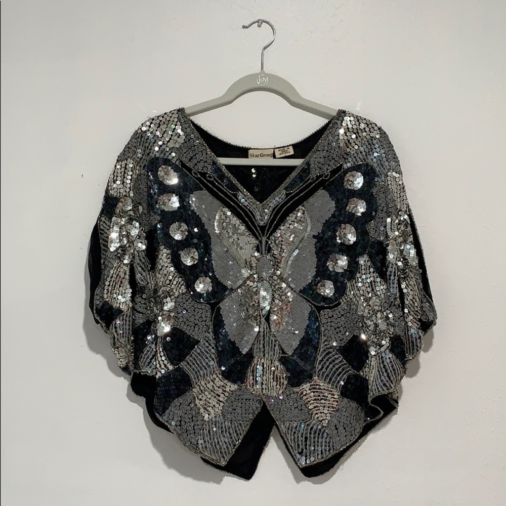 Vintage Silk and Sequin Butterfly Blouse